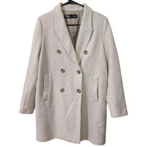 Zara Women's M Double Breasted Mid Length Coat - Oatmeal